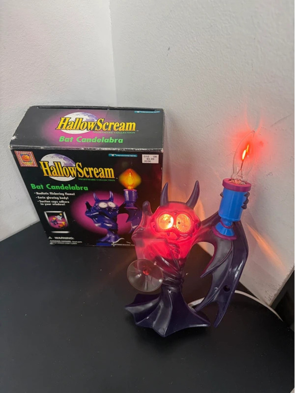 VTG 1997 Bat Candelabra - Flickering Flame & Suction Cup for Window-HallowScream